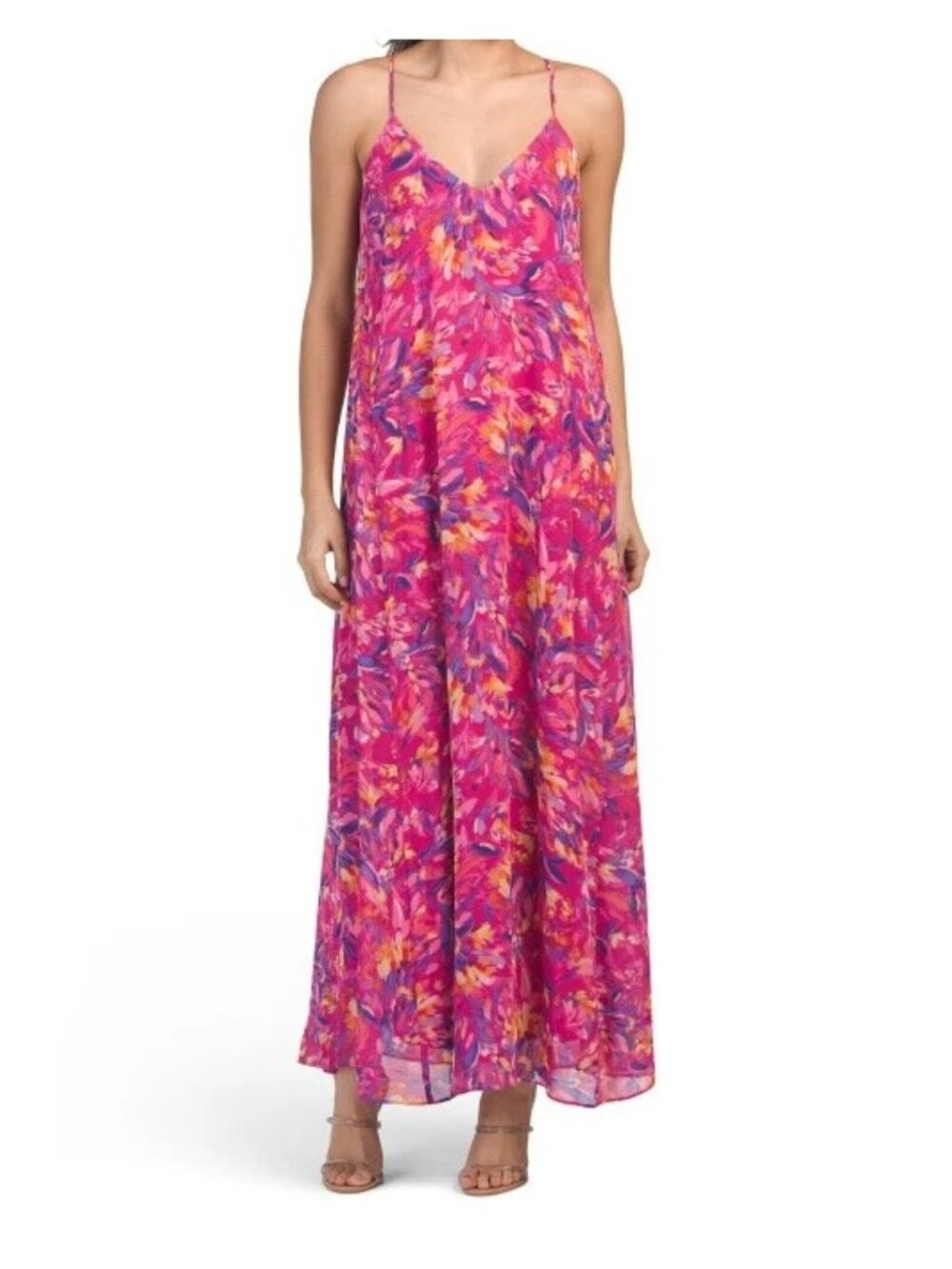 NWT Nicole Miller Women's Floral Maxi Dress Sleeveless Pink Multicolor XL